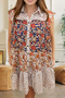 Beige Plus Size Floral Patchwork Button Front Collared Mini Dress